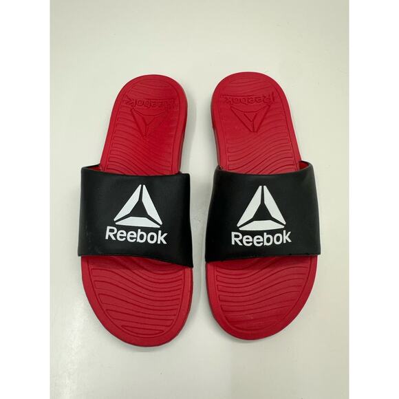 Reebok Mens Slip On Slides Shoes Size 10 Red Black - Picture 1 of 10